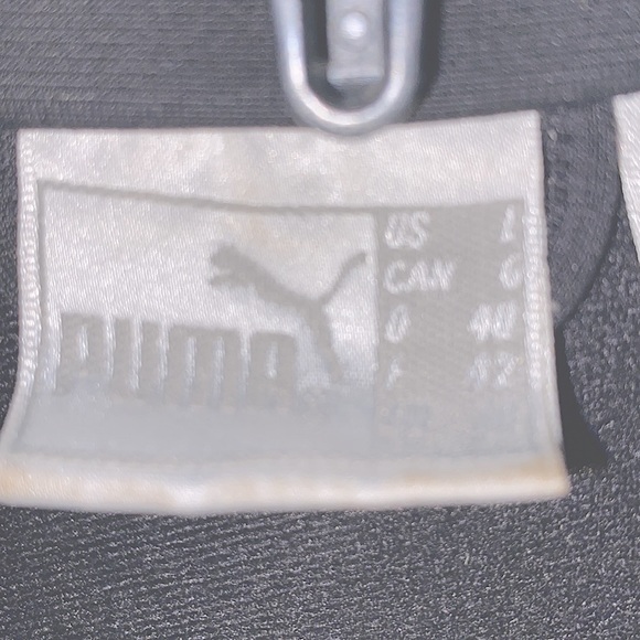 Puma track jacket, black with white stripes & light blue piping, L in EUC. - Picture 2 of 6